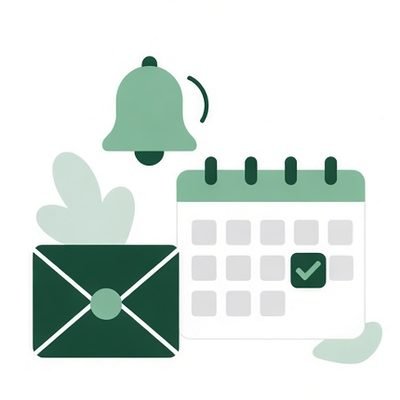 Envelope, bell and calendar, for the morning email digest